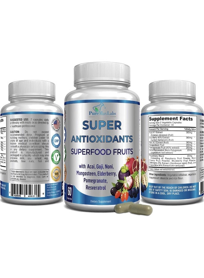 YUMMYVITE Super Antioxidant Fruit Superfood Complex - Powerful Antioxidant Superfruits, Acai, Goji, Noni, Mangosteen, Pomegranate, Elderberry, Resveratrol, Immune Support, Skin Care - 60 Capsules - Image 5